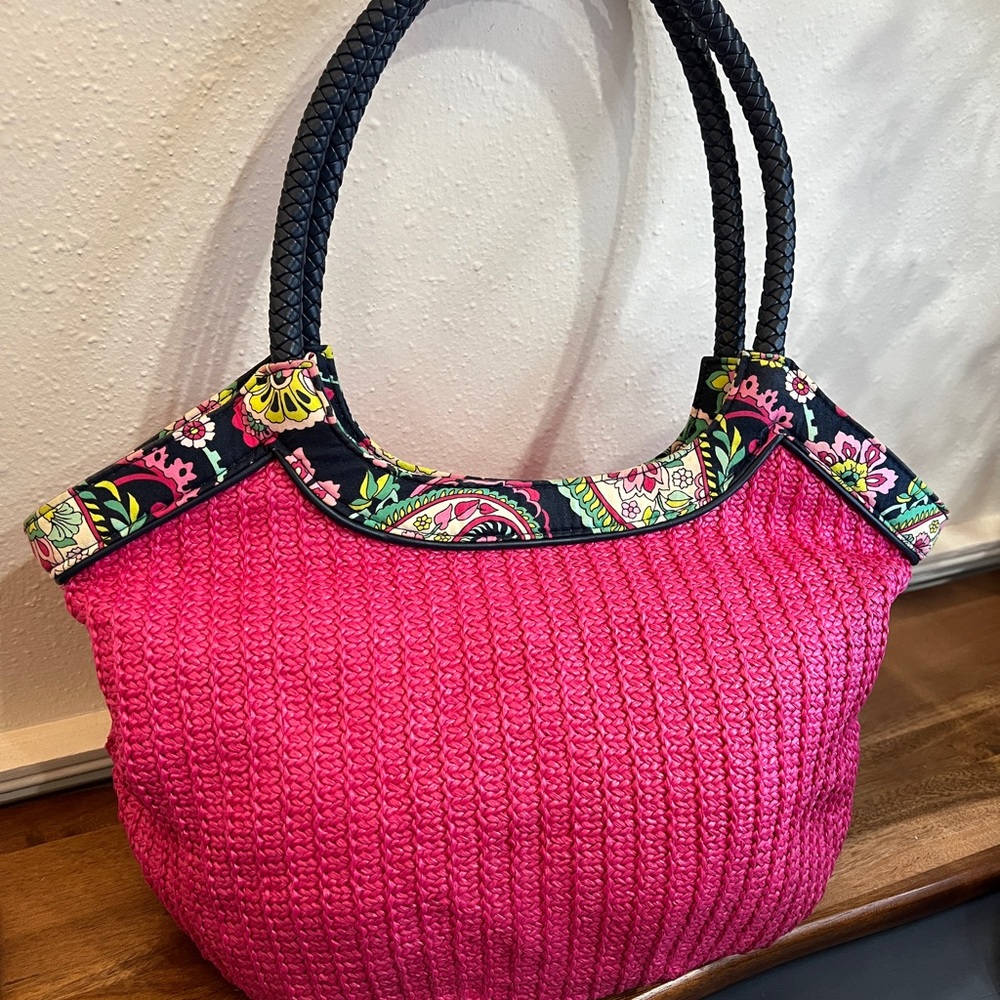 Vera Bradley Woven Straw Bucket Tote